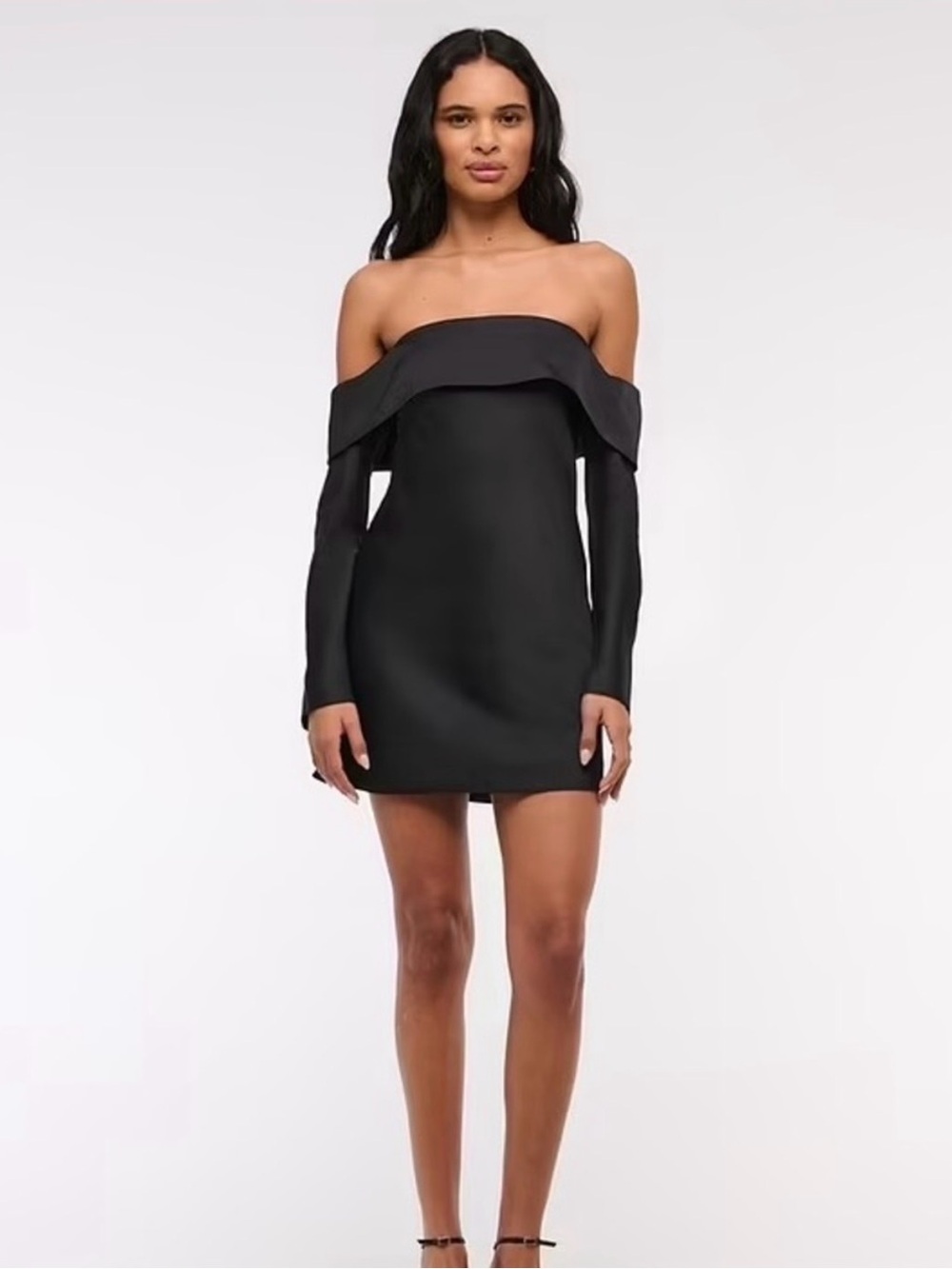 Abercrombie & Fitch Satin Off the Shoulder Drape Mini Dress in Black - L